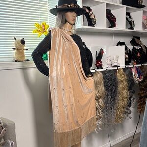 Elegant Tan Fringe Shawl